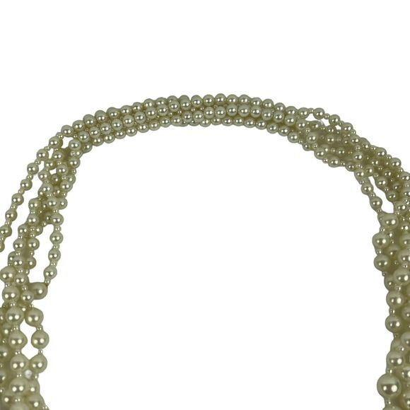 Faux Large Cream Round Pearl Multi Strand Graduated Necklace Vintage 20" - Picture 3 of 5